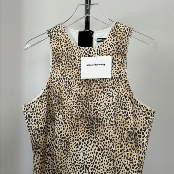 ⭕️ ALEXANDER WANG Mini Dress Denim Animal Print Leopard - Picture 1 of 12